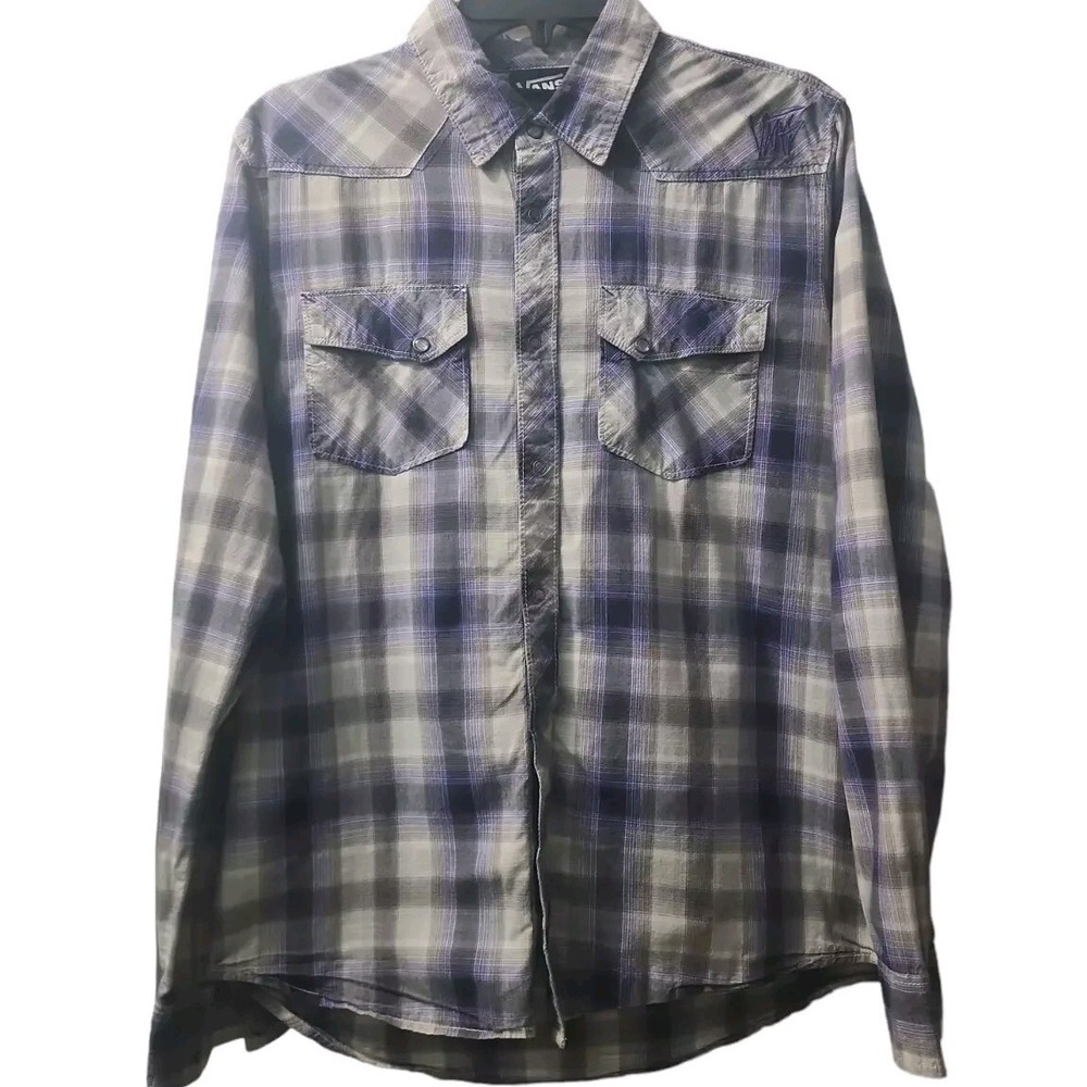 VANS Plaid Long Sleeve Snap Button Up Shirt Men's M Cotton Streetwear Casual